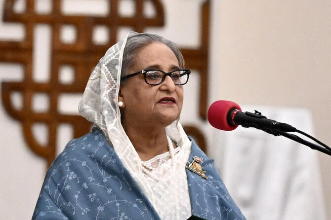 Bangladesh’s former Prime Minister Sheikh Hasina at the Presidential Palace in Dhaka. (AFP/File)