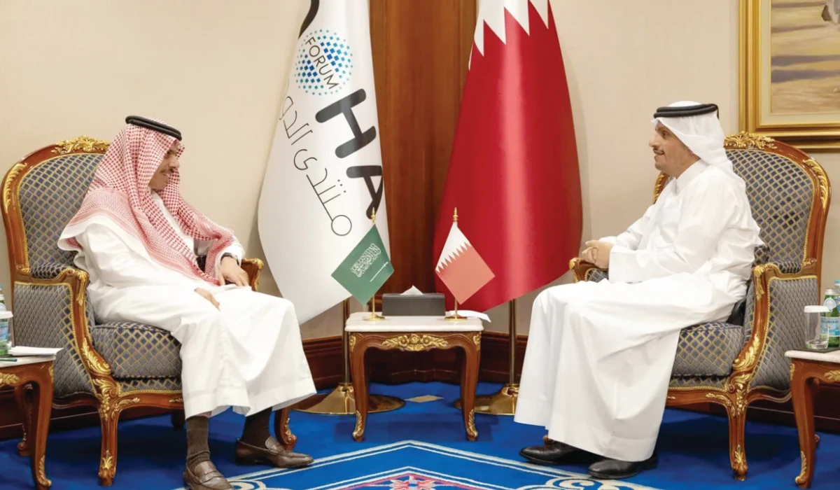 Prince Faisal bin Farhan holds talks with Sheikh Mohammed bin Abdulrahman bin Jassim Al-Thani in Doha. (Supplied)
