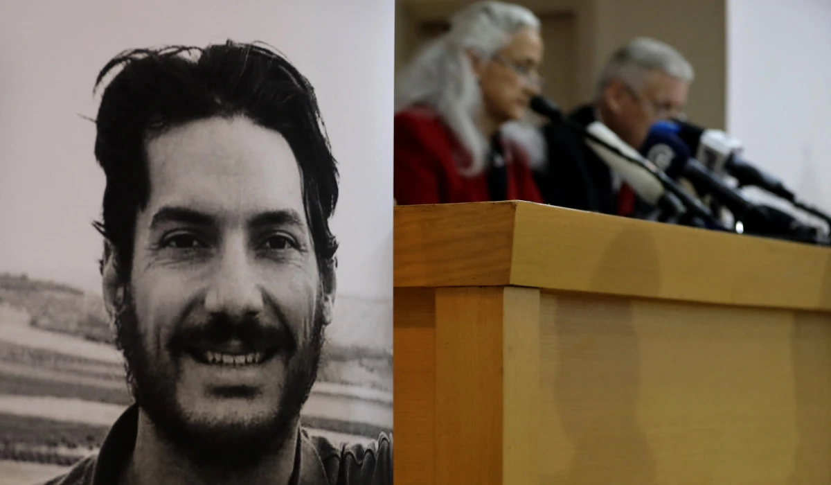 Marc and Debra Tice, the parents of US journalist Austin Tice (portrait L), who was abducted in Syria more than six years ago, give a press conference in the Lebanese capital Beirut on December 4, 2018. (AFP)