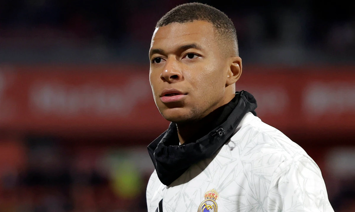 Real Madrid's Kylian Mbappe during the warm up in Girona, Spain. (Reuters)
