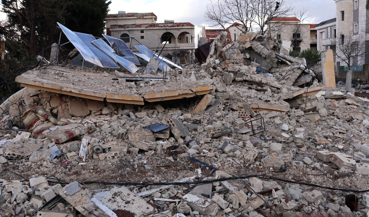 This picture shows the destruction in the southern Lebanese village of Khiam on December 13, 2024, after Israel withdrew from the area. (AFP)