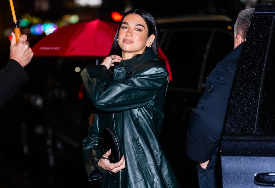Lipa showed off the heels during an appearance on “The Late Show With Stephen Colbert” that will air on Sunday night in the US. (Getty Images)