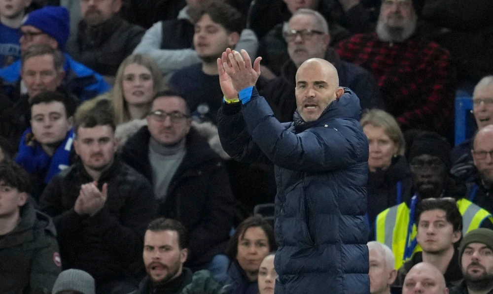 Chelsea's head coach Enzo Maresca reacts during the English Premier League soccer match between Chelsea and Brentford at Stamford Bridge in London, Sunday, Dec. 15, 2024. (AP)