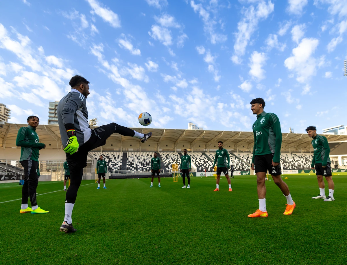 The Green Falcons had an evening training session at Al-Shabab Club Stadium under the supervision of head coach Herve Renard. (Supplied)