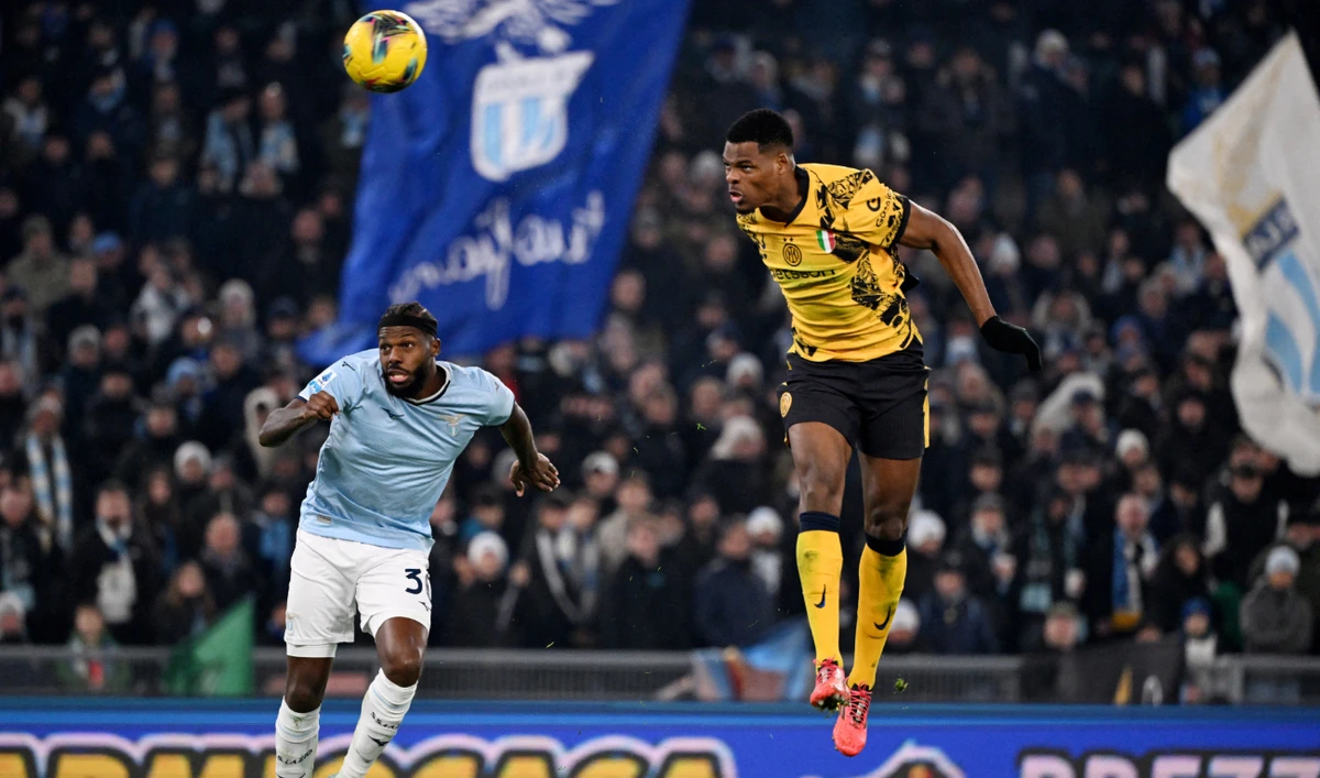 Inter Milan’s Denzel Dumfries scores their fourth goal against Lazio during their Serie A match at Stadio Olimpico, Rome, on Dec. 16, 2024. (Reuters)