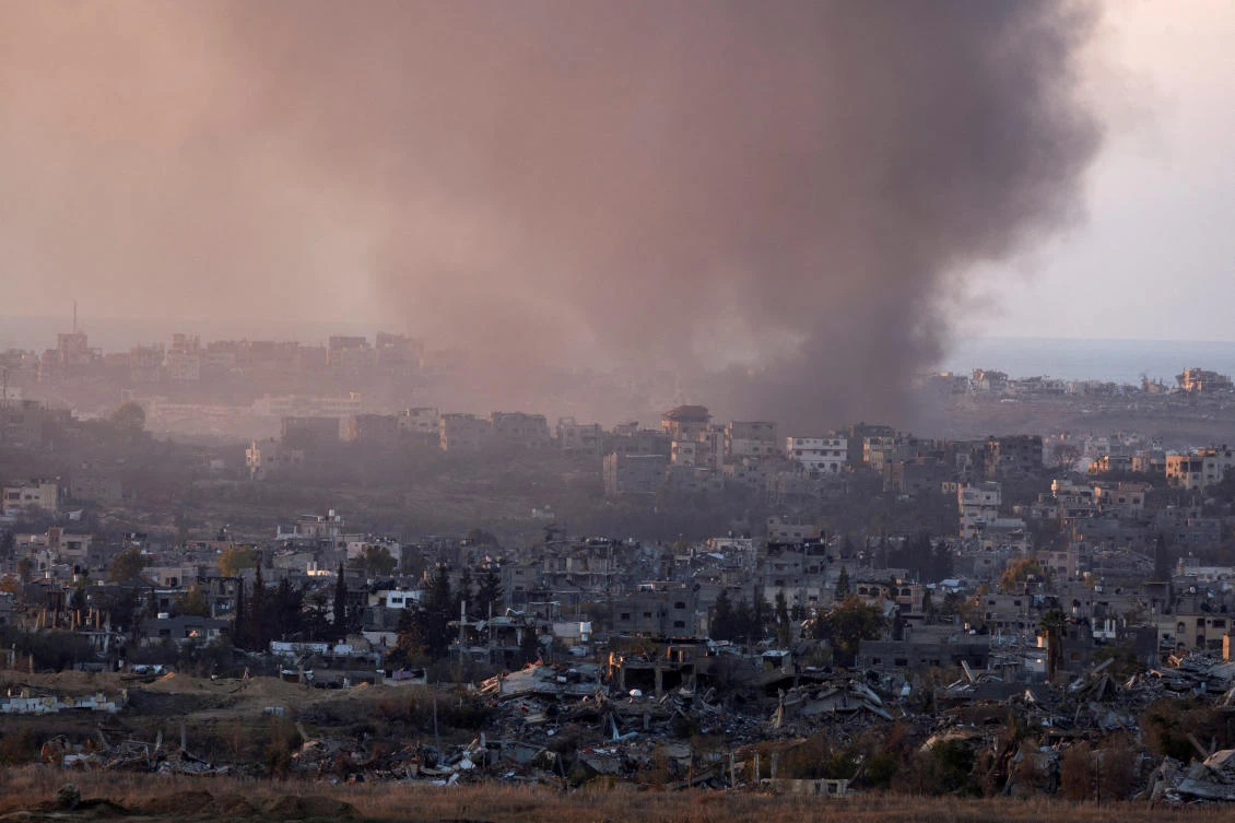 Smoke rises from Gaza, amid the ongoing conflict in Gaza between Israel and Hamas, as seen from the Israeli side of the border, Dec. 16, 2024. (Reuters)