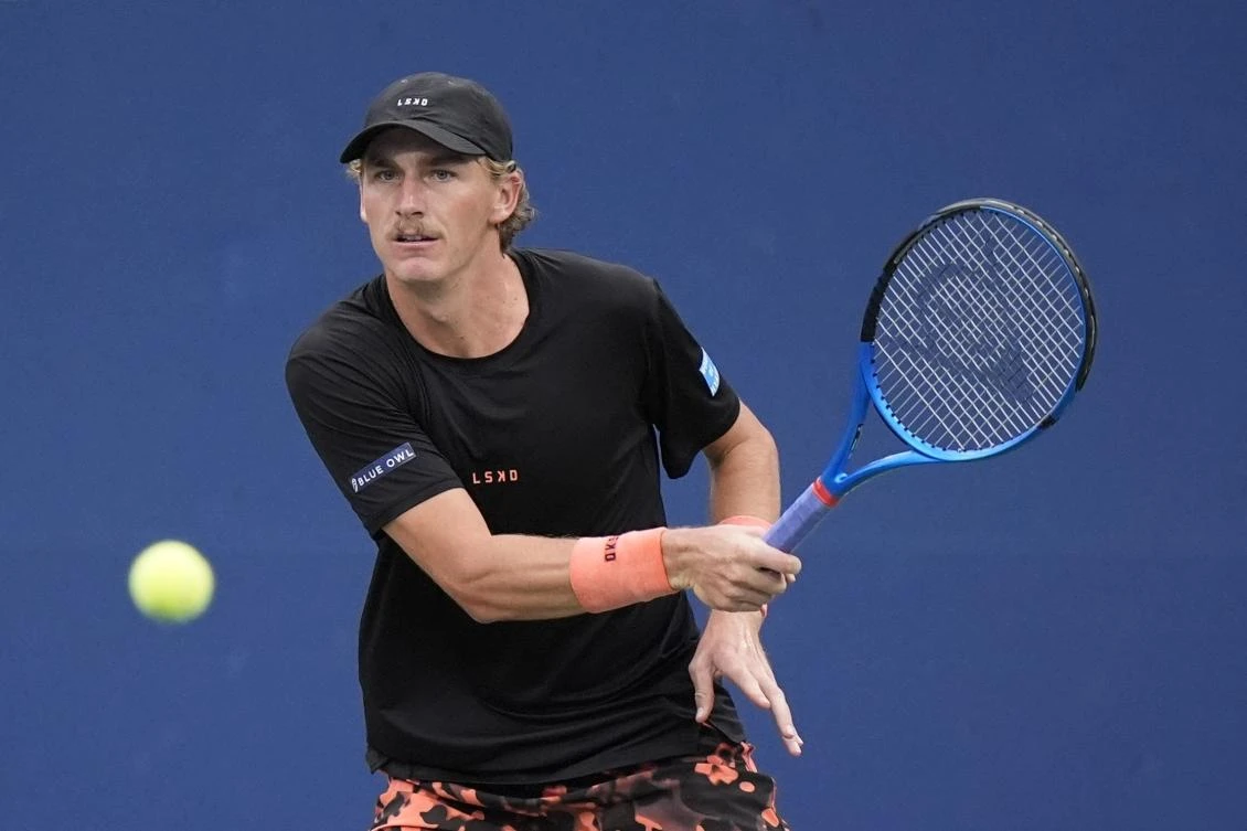 Max Purcell returns a shot to Tommy Paul, of the United States, during a second round match of the U.S. Open tennis championships, Thursday, Aug. 29, 2024, in New York. (AP)