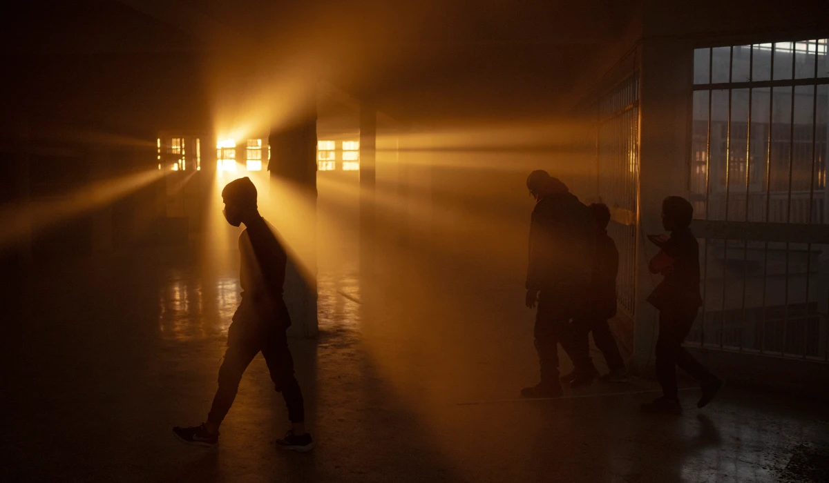 The setting sun casts a warm glow through the windows of the infamous Saydnaya military prison in the outskirts of Damascus, Syria, Wednesday, Dec. 18, 2024. (AP)