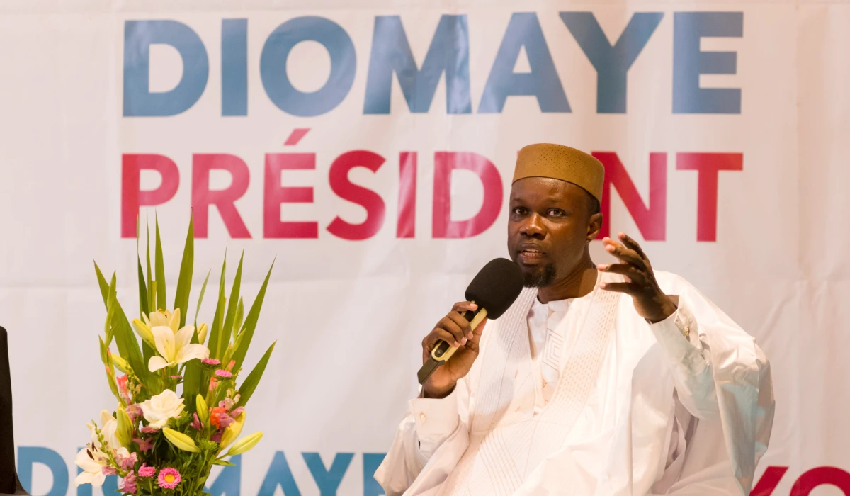 Senegal's then-opposition leader Ousmane Sonko adresses supporters in Dakar, Senegal, Thursday, March 14, 2024. (AP)