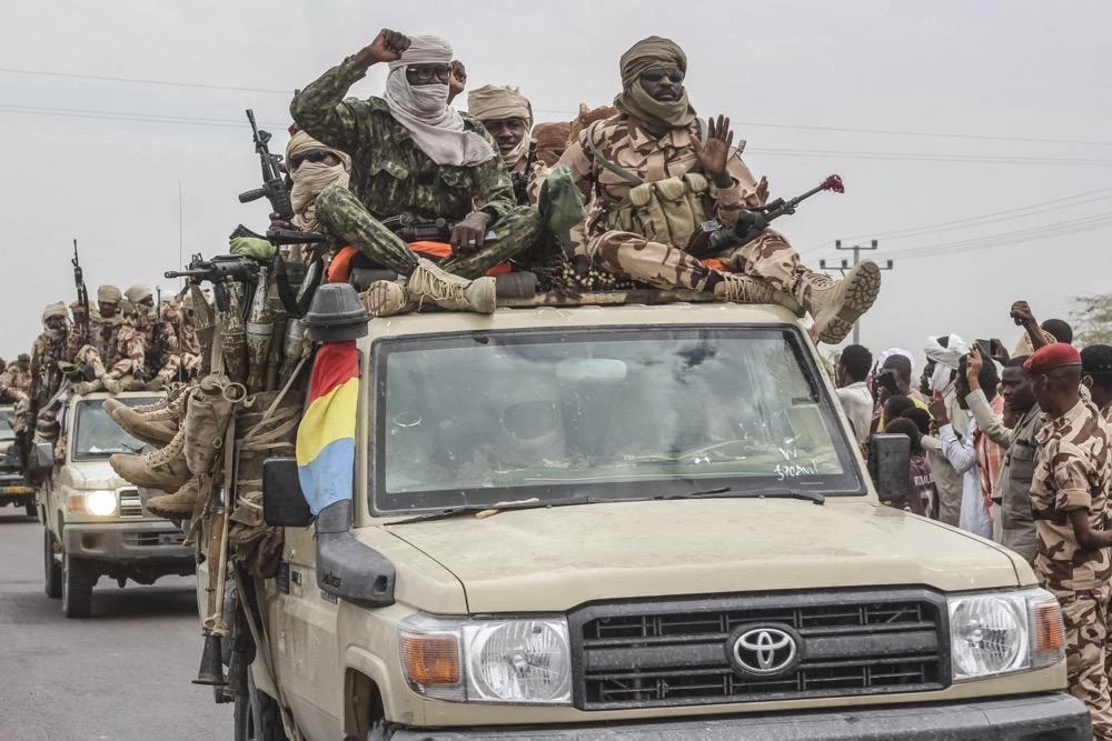 Chadian soldiers celebrate as they parade in D'Jamena on May 9, 2021. (AFP/File)
