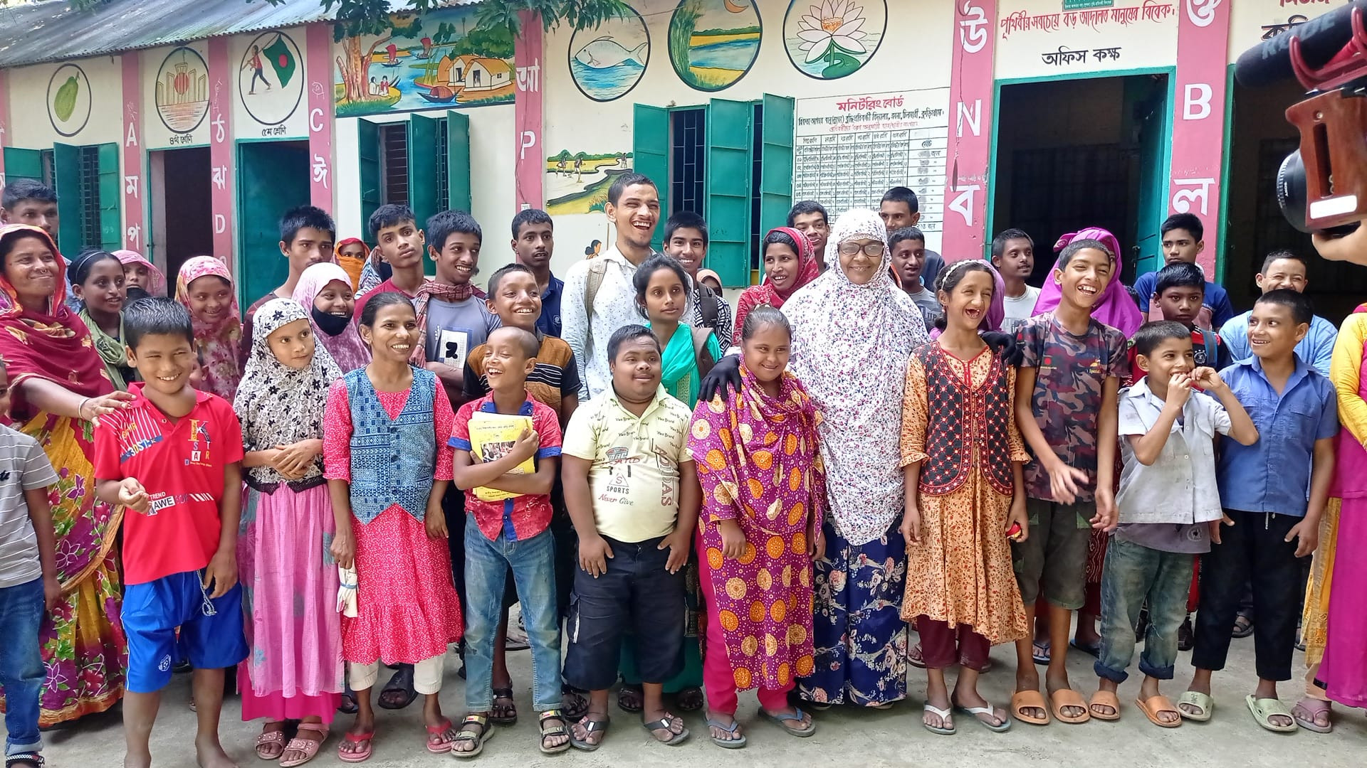 Rikta Akter Banu poses with students at her Rikta Akhter Banu Learning Disability School in Chilmari, northern Bangladesh. (Rikta Akter Banu)