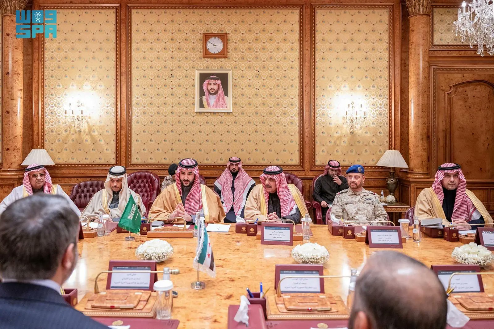 Saudi defense minister Prince Khalid bin Salman held a high-level meeting on Thursday in Riyadh with senior officials from Syria's new administration. (SPA)