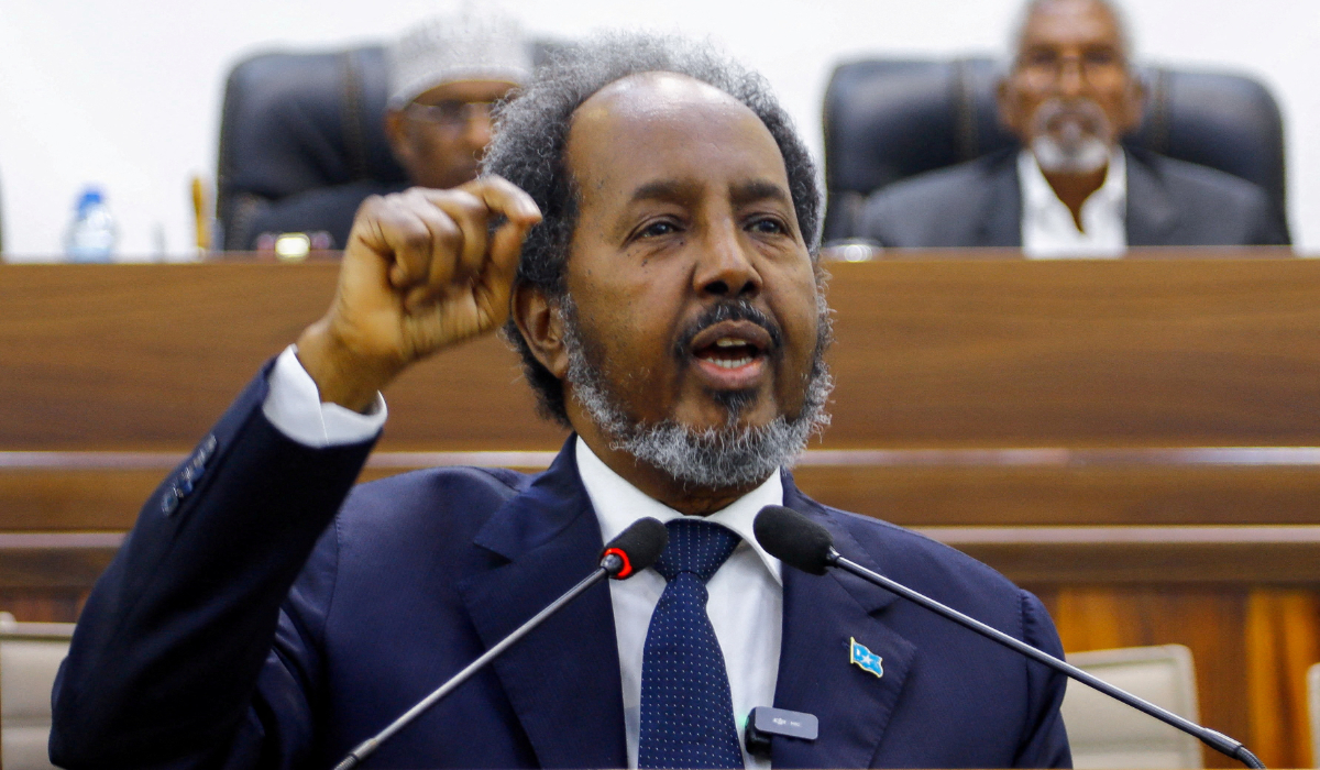 Somalia's President Hassan Sheikh Mohamud addresses the parliament regarding the Ethiopia-Somaliland port deal, in Mogadishu, Somalia January 2, 2024. (REUTERS)