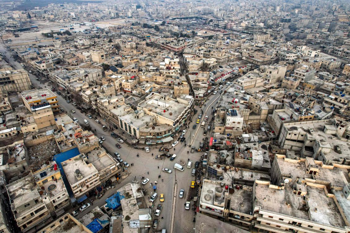 This aerial view shows a section of the city of Manbij, currently controlled by the Turkish-backed Syrian National Army faction, in Syria's northern Aleppo province on January 4, 2025. (AFP)