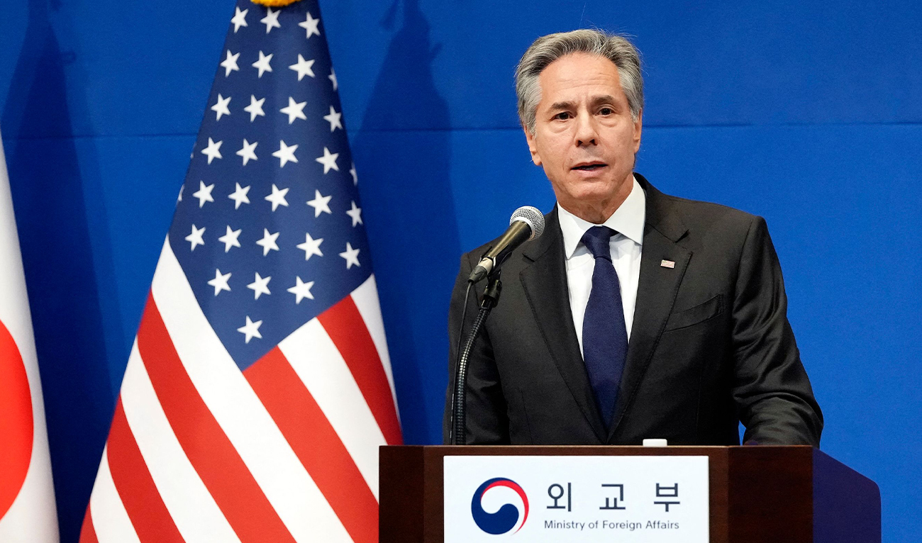 US Secretary of State Antony Blinken speaks during a joint press conference with South Korean Foreign Minister Cho Tae-yul following their meeting at the foreign ministry in Seoul, South Korea, on January 6, 2025. (AFP)