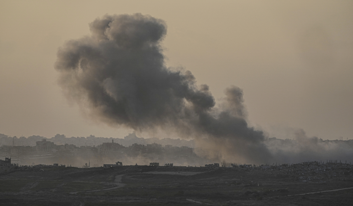 Smoke rises following an Israeli airstrike in the Gaza Strip, as seen from Sderot, southern Israel, Monday, Jan. 6, 2025. (AP)