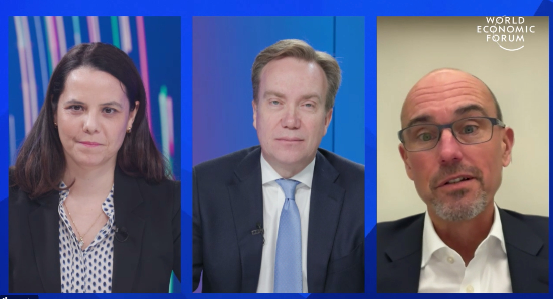 Borge Brende, president and CEO of the WEF, and Bob Sternfels, global managing partner at McKinsey & Co. urge international cooperation in the face of a complex world. (Screenshot: WEF)