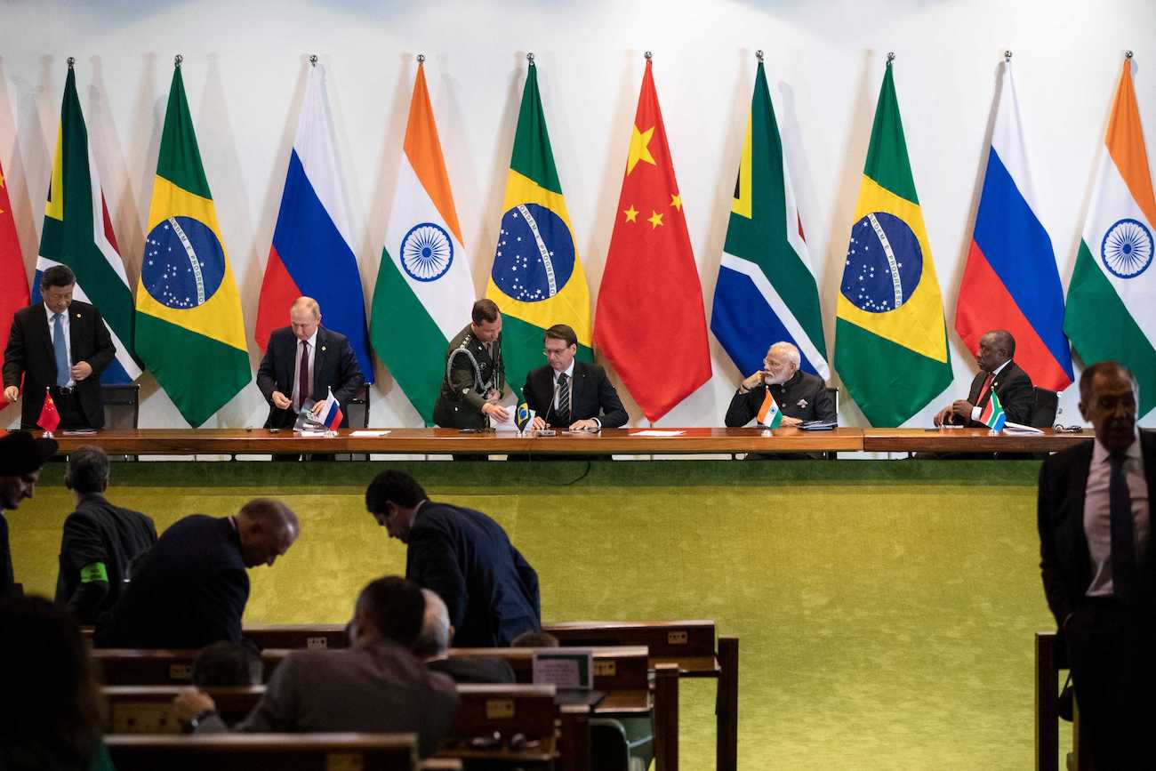 BRICS leaders attend a meeting with members of the Business Council and management of the New Development Bank during the BRICS Summit in Brasilia. (File/AFP)