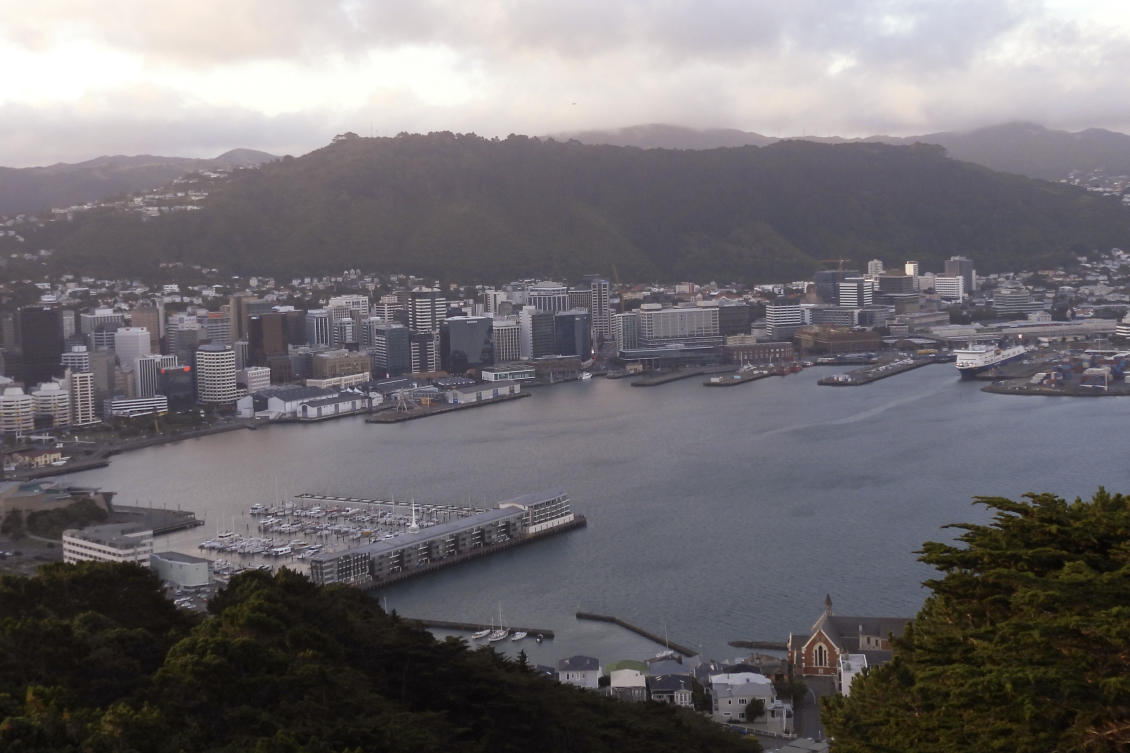 A ferry is docket, top right, in Wellington’s harbor, New Zealand, on Tuesday, Jan. 7, 2025. (AP)