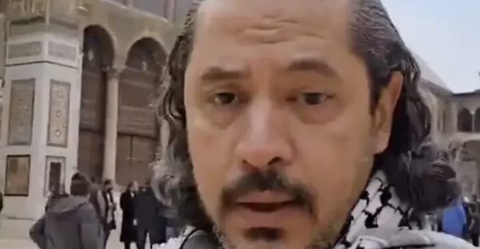 The image is a screengrab from a video Qaradawi posted from his visit to Syria (Screengrab)