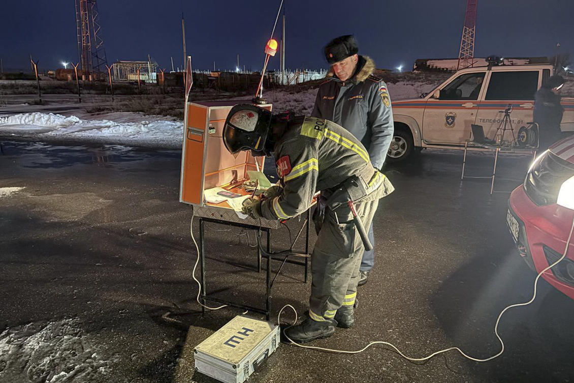 In this photo released by Governor of the Saratov region Roman Busargin telegram channel on Jan. 8, 2025, firefighters and rescuers work at the industrial side damaged after Ukrainian drones’ attack in Saratov, Russia. (AP)