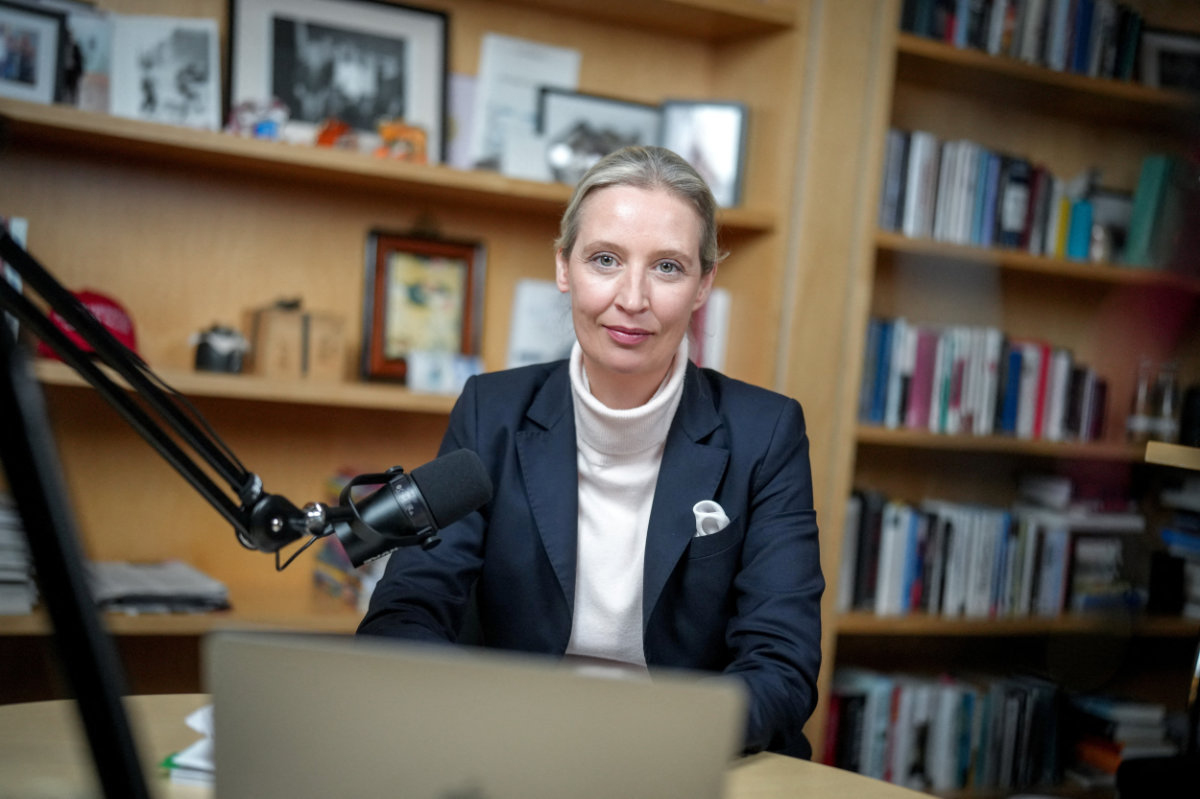 Alice Weidel, co-leader of Germany's far-right party AfD (Alternative fuer Deutschland) is pictured in her office before a virtual talk event with US billionaire Elon Musk on his platform X in Berlin, Germany, on January 9, 2025. (Kay Nietfeld/Pool via REUTERS)