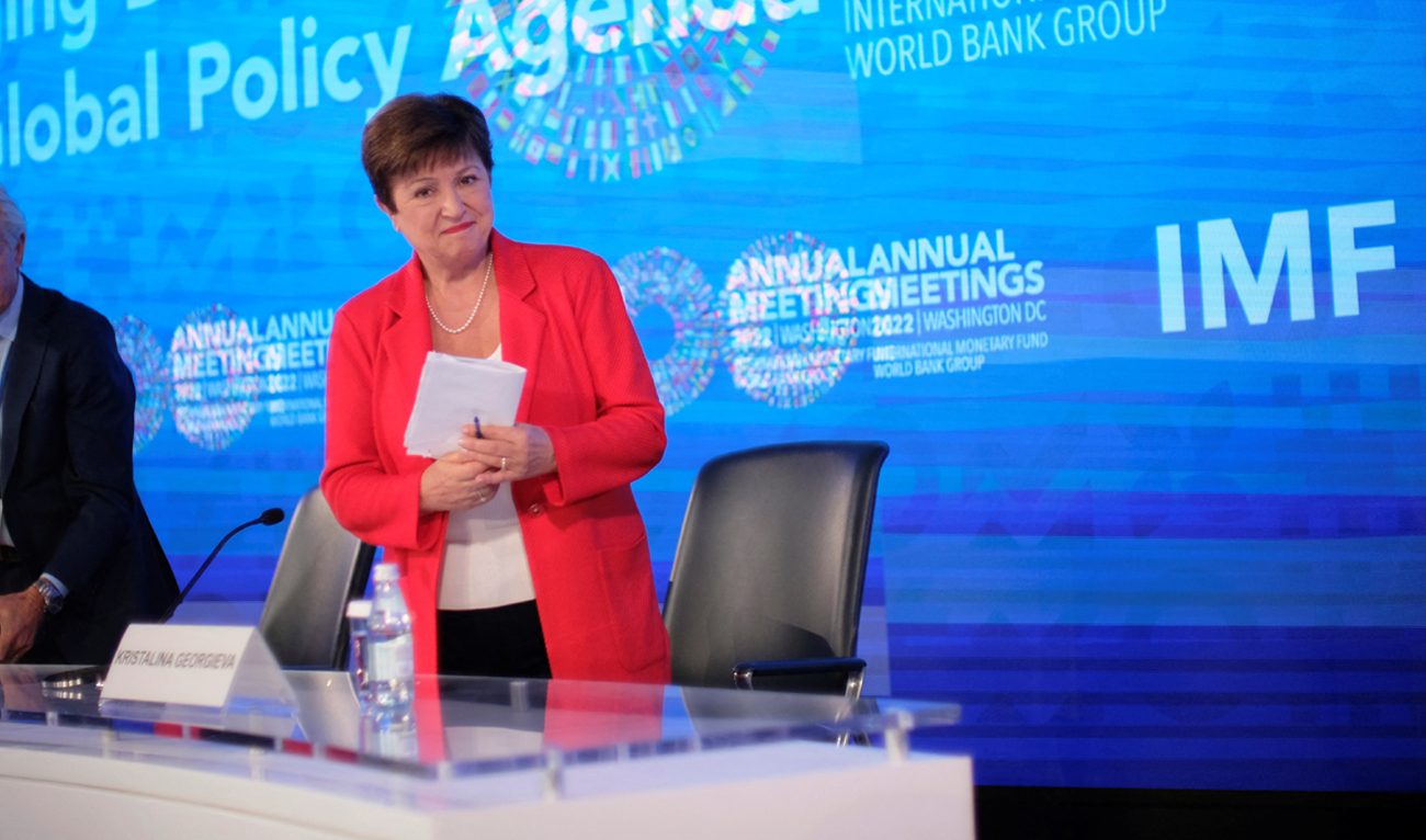 In this file photo, taken on October 13, 2022, IMF managing director Kristalina Georgieva concludes a news conference at the headquarters of the International Monetary Fund during the Annual Meetings of the IMF and World Bank in Washington, US. (REUTERS/File)