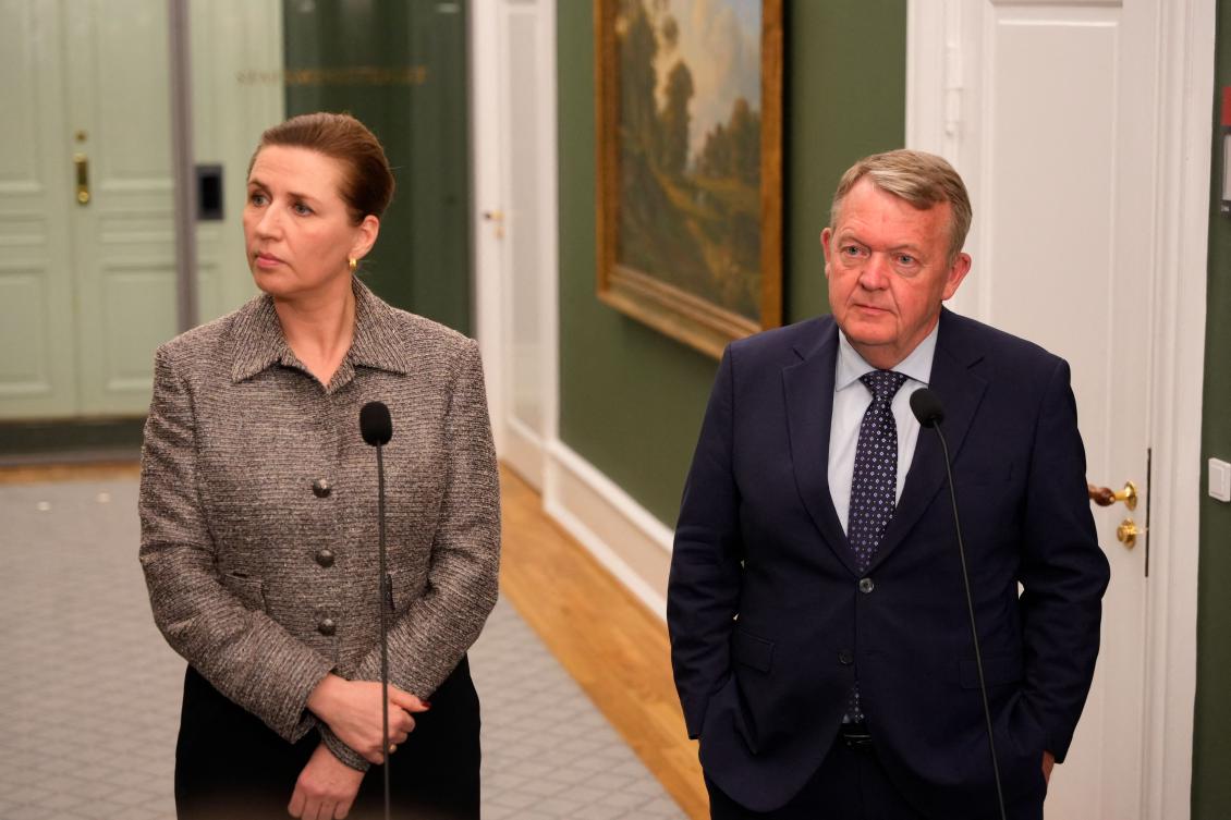 Danish PM Mette Frederiksen (R) and Danish Defense Minister Troels Lund Poulsen (L) give a press conference following a meeting with party leaders regarding Greenland, in Copenhagen, on Jan. 9, 2025. (AFP)