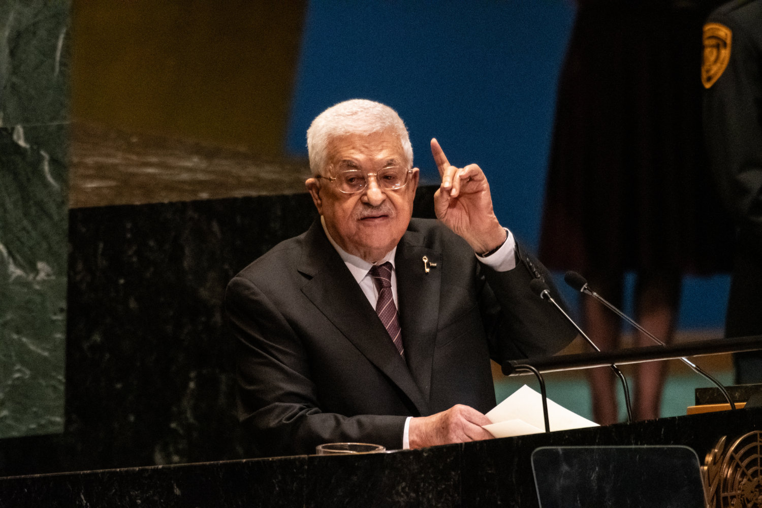 Palestinian Authority President Mahmoud Abbas speaks during the United Nations General Assembly at the UN headquarters on September 26, 2024 in New York City. (AFP)