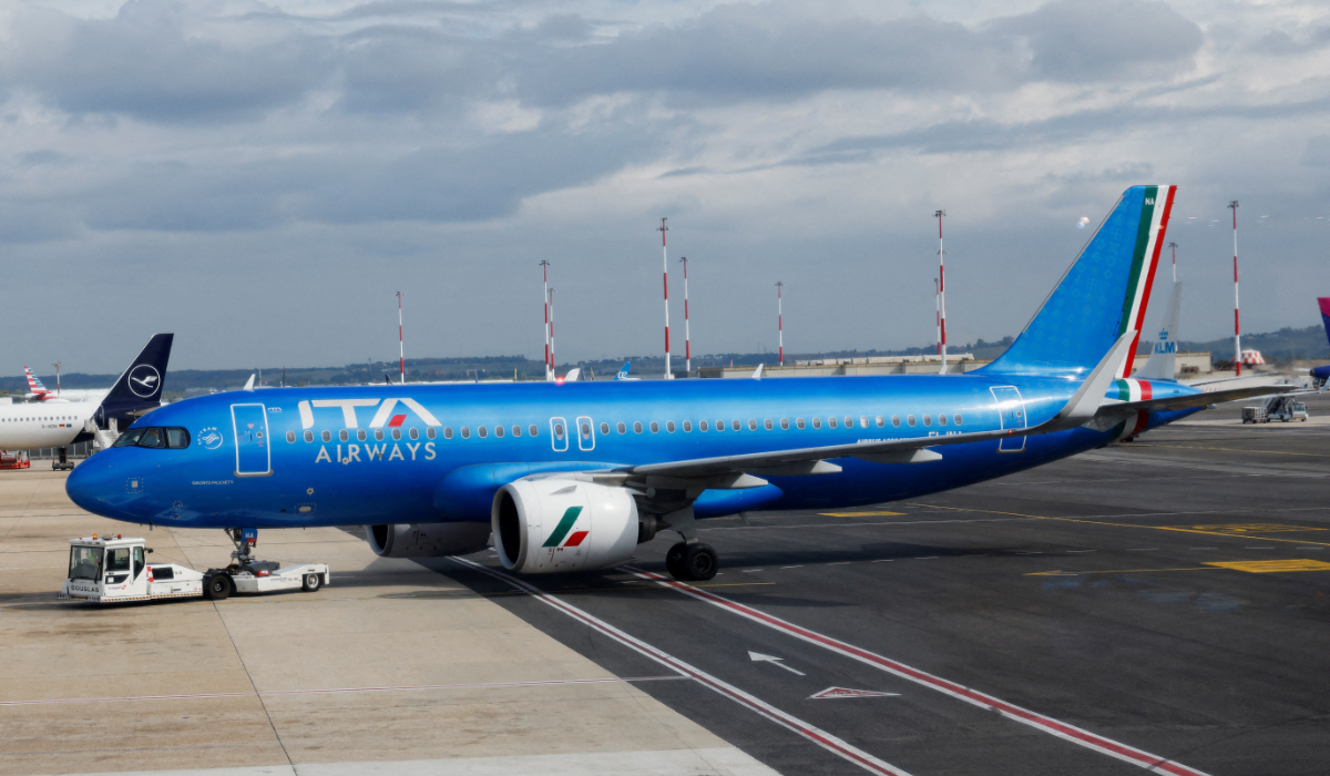 An Italian carrier Italia Trasporto Aereo (ITA Airways) plane parks at Leonardo da Vinci International Airport in Fiumicino, near Rome, Italy, September 23, 2024. (REUTERS)