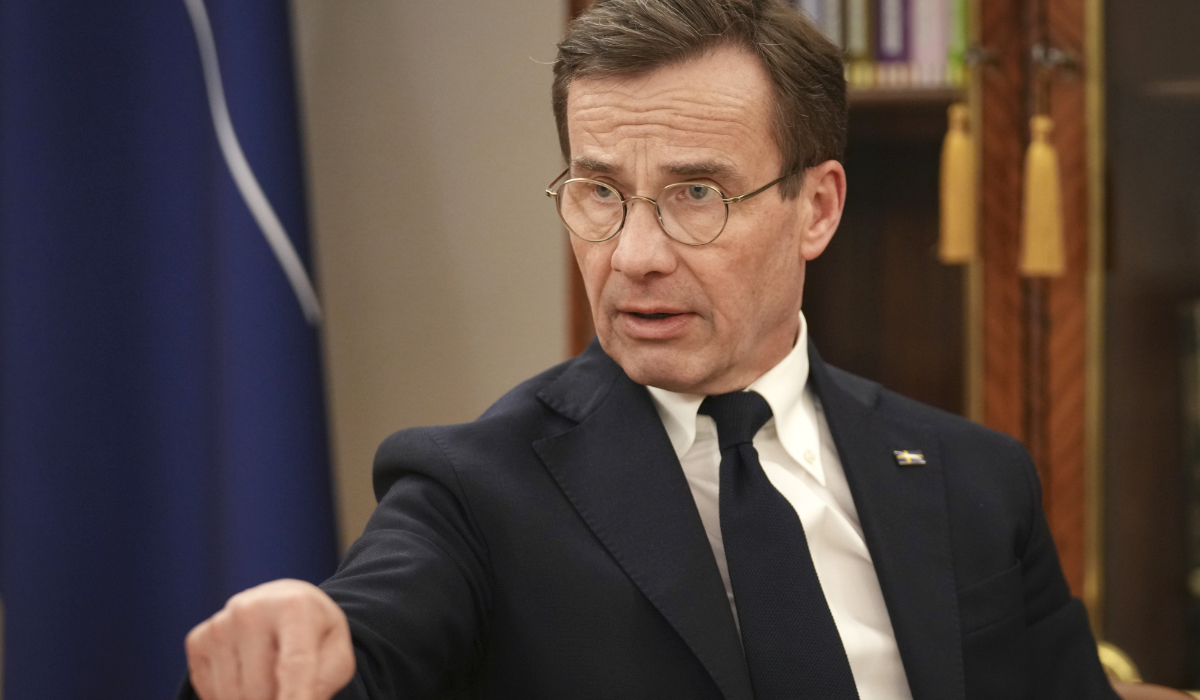 Sweden Prime Minister Ulf Kristersson speaks to the Associated Press during an interview at the Estonian Knighthood House in Tallinn, Estonia, on Dec. 17, 2024. (AP)