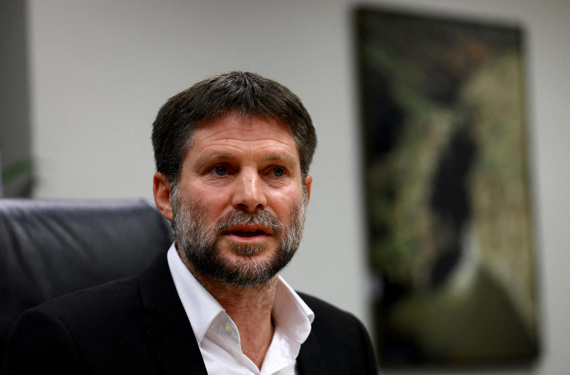 Israeli Finance Minister Bezalel Smotrich speaks at a news conference after announcing that he will sign an order to seize Palestinian Authority funds and transfer them to the families of victims of Palestinian attacks, at Israel's Finance Ministry in Jerusalem, January 8, 2023. (Reuters)