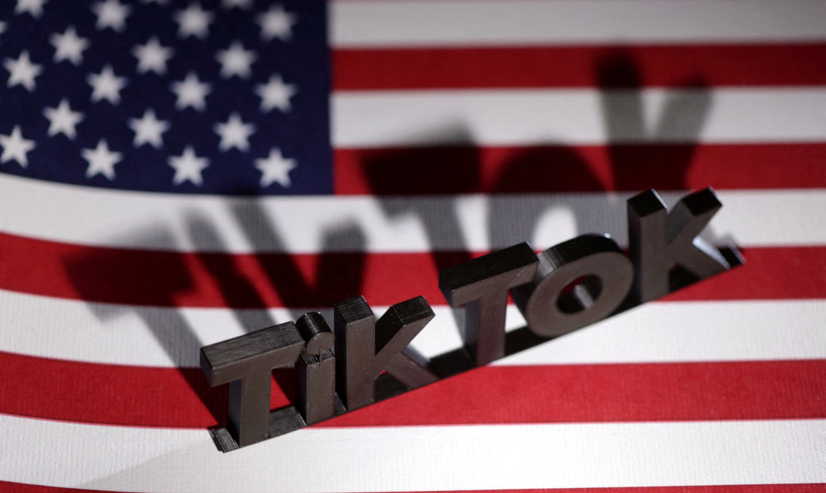 TikTok logo is placed on a US flag in this illustration taken, April 25, 2024. (Reuters)
