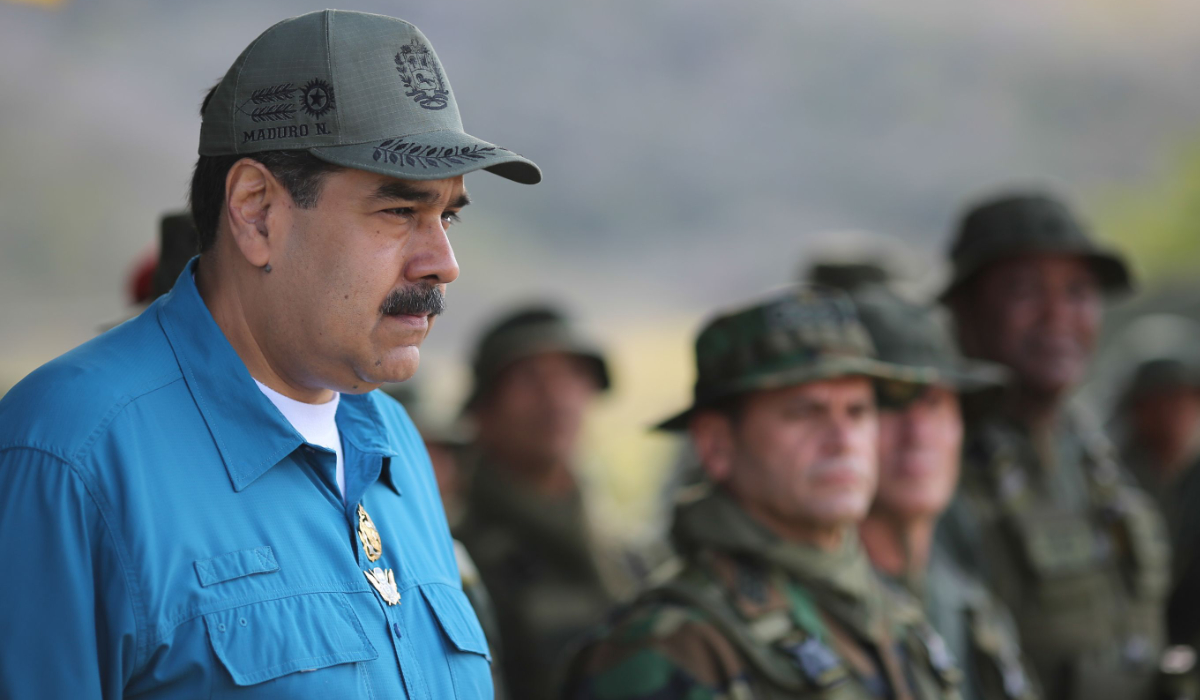 Handout picture released by the Venezuelan presidency showing Venezuela's President Nicolas Maduro delivering a speech to troops at the Naval Base of Turiamo, Aragua State, in Venezuela on February 3, 2019. (AFP)