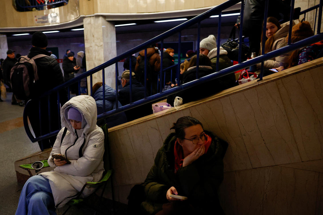 People take shelter inside a metro station during a Russian military strike, amid Russia’s attack on Ukraine, in Kyiv, Ukraine January 15, 2025. (REUTERS)