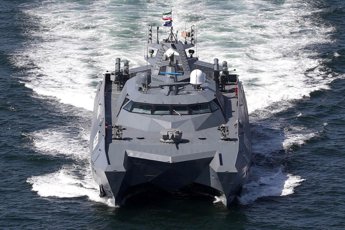 This handout picture provided by the Iranian Defence Ministry on March 12, 2024 shows an Islamic Revolutionary Guard Corps Navy missile corvette at sea. (AFP)