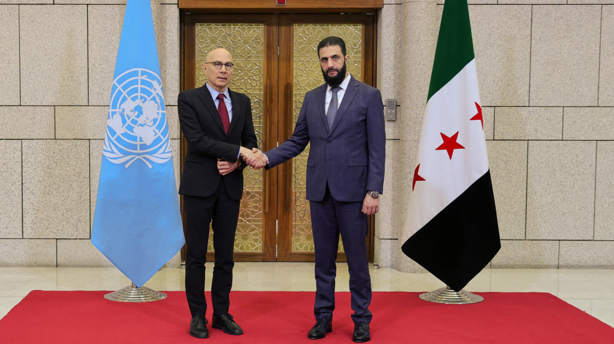 United Nations High Commissioner for Human Rights Volker Turk meets with Syria’s de facto leader Ahmed Al-Sharaa, in Damascus, Jan. 15, 2025. (Reuters)