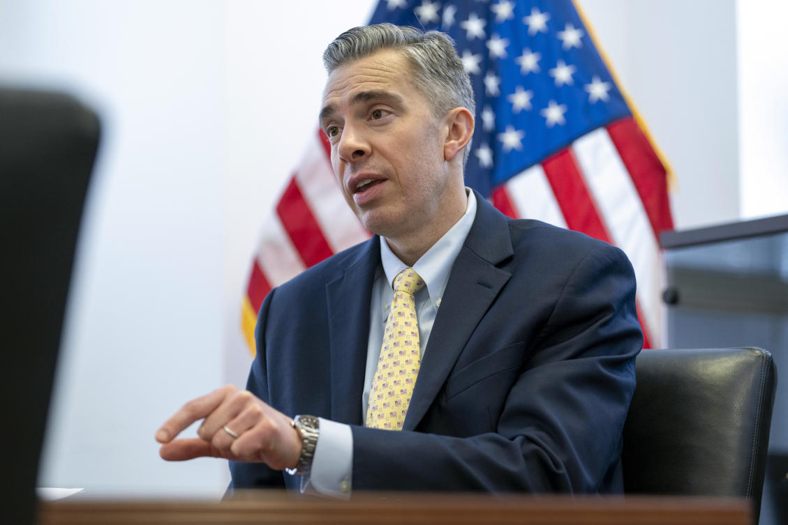 Acting Director of the National Counterterrorism Center Brett Holmgren speaks during an interview at the National Counterterrorism Center, Jan. 8, 2025 in McLean, Virginia (AP)