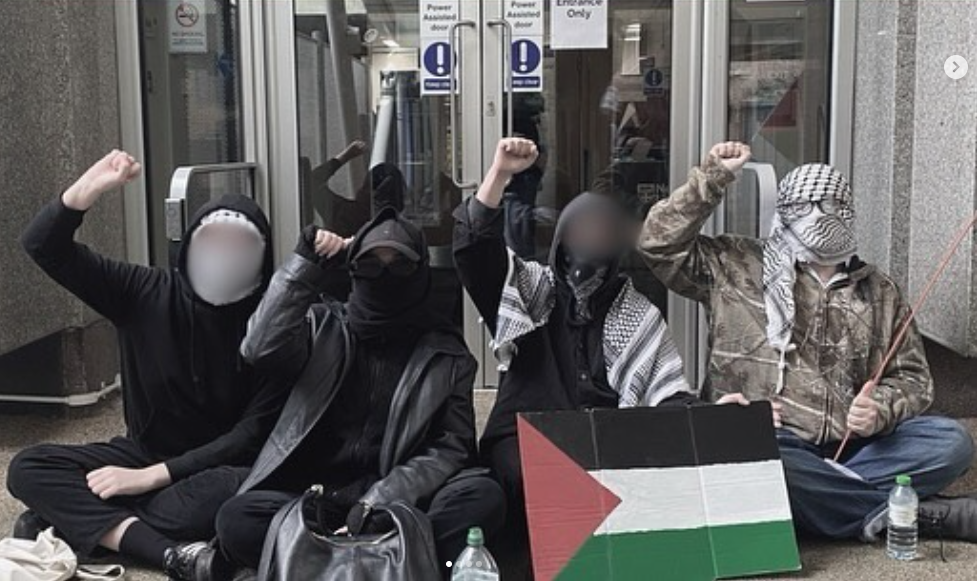 Protest group “Newcastle Apartheid Off Campus” claimed to have shut down a recruitment fair at Newcastle University at which the RAF and defense firm BAE Systems were represented. (Instagram)
