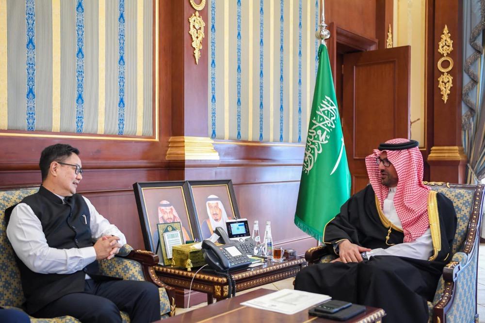 Prince Saud bin Khalid bin Faisal with Shri Kiren Rijiju. (SPA)