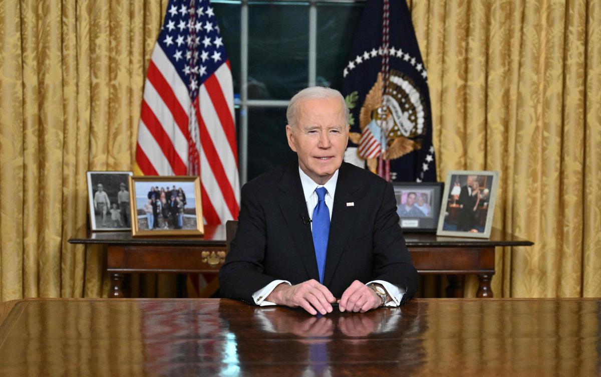 US President Joe Biden delivers his farewell address to the nation from the Oval Office of the White House in Washington, DC, on January 15, 2025. (AFP)