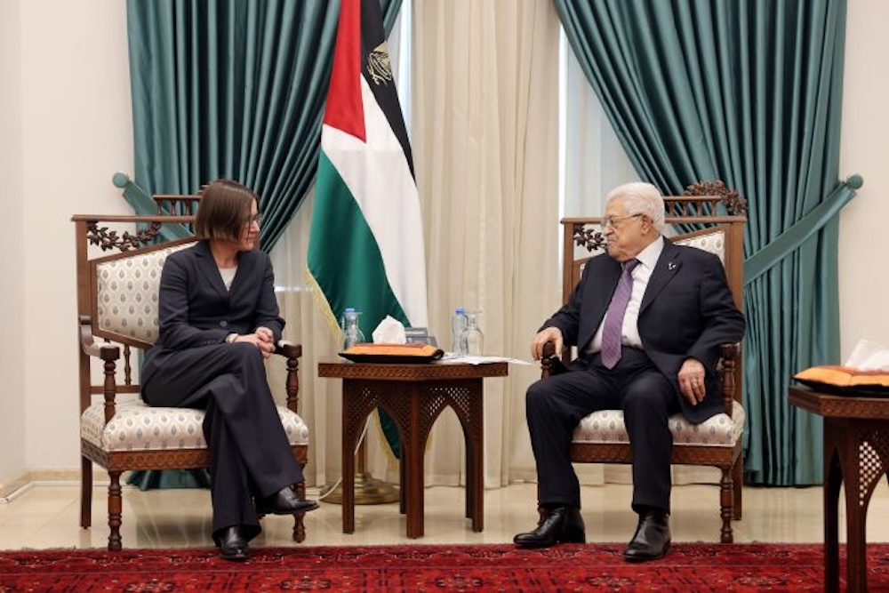 Palestinian President Mahmoud Abbas and Mirjana Spoljaric, the president of the International Committee of the Red Cross (WAFA)