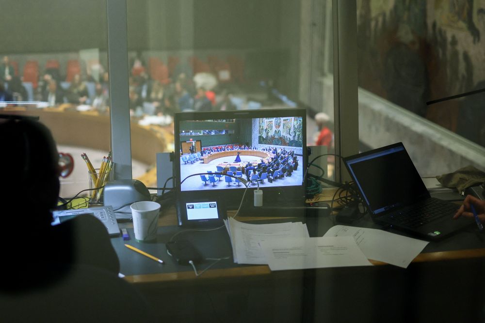 General view of a United Nations Security Council meeting from an interpretor’s booth at the UN headquarters in New York on January 16, 2025. (AFP)