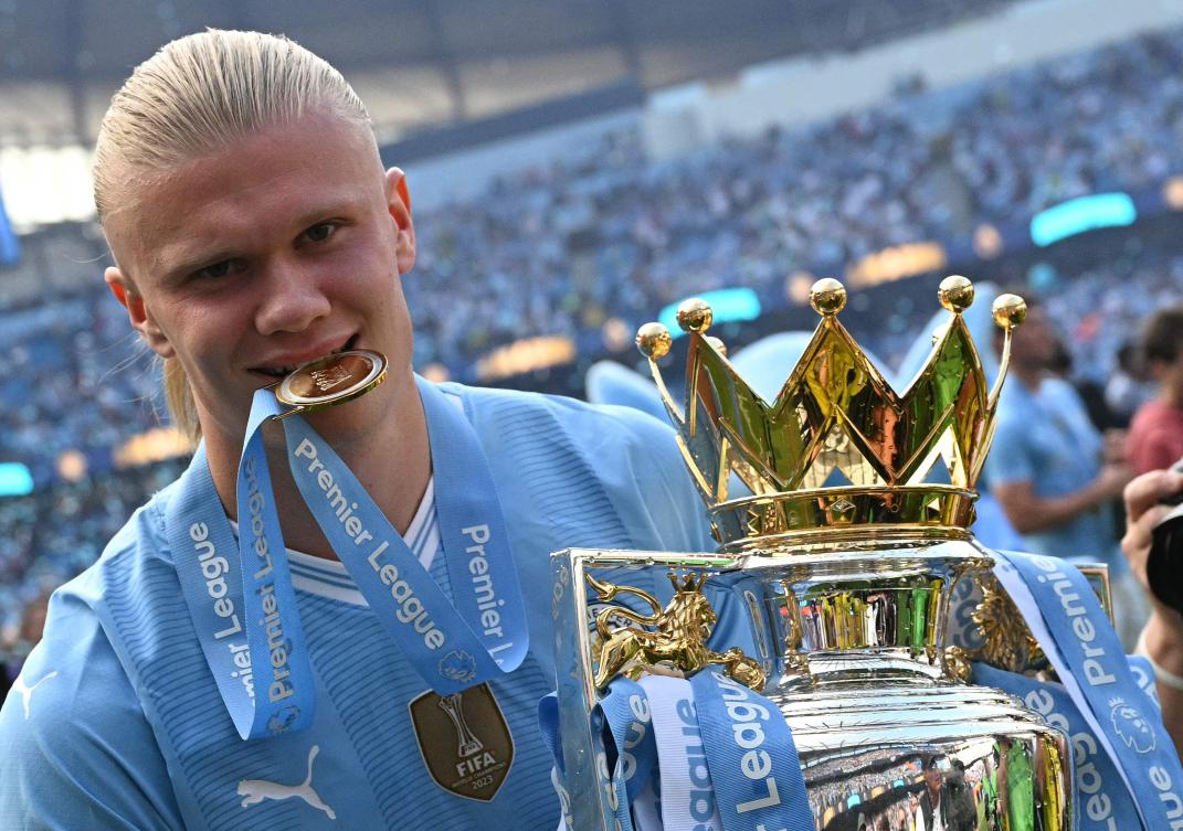 Manchester City striker Erling Haaland’s existing deal was due to expire in June 2027 but he has now committed his future to the club for the next decade. (AFP)