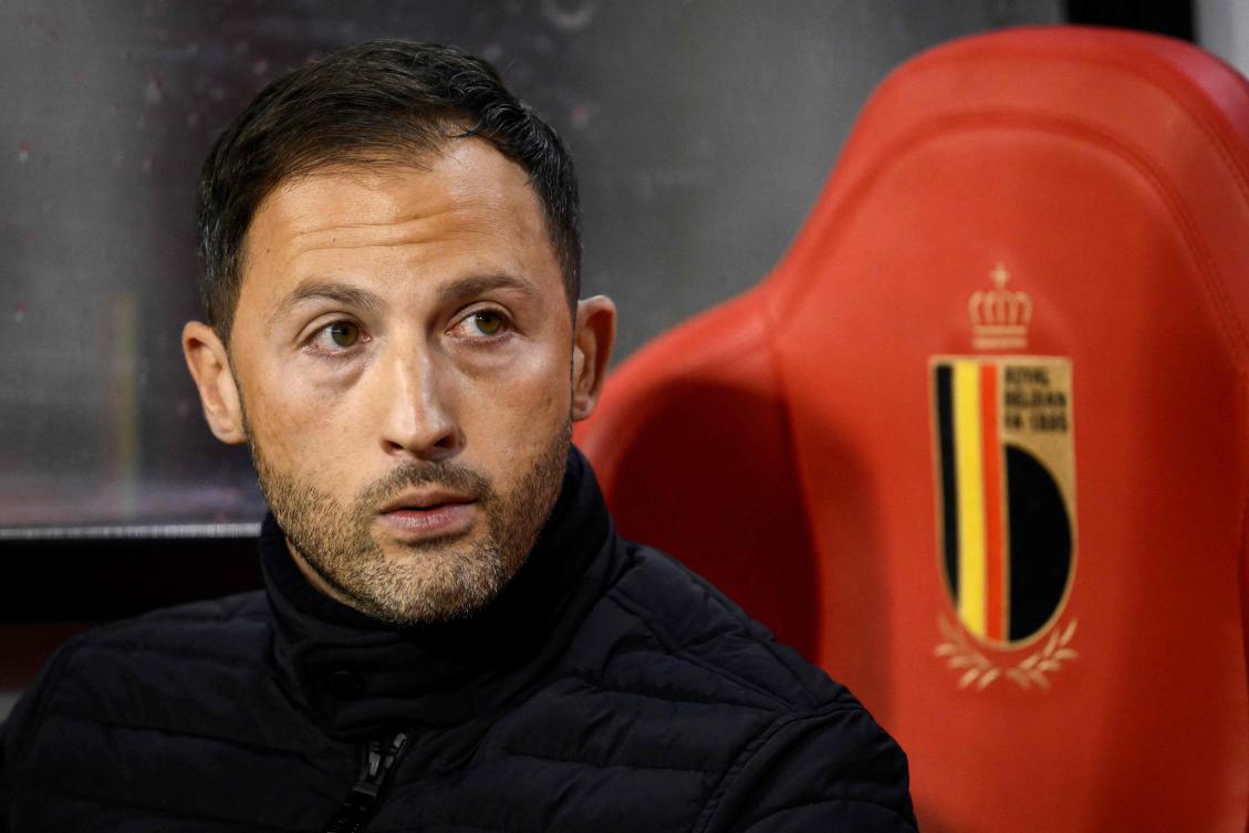 Belgium’s head coach Domenico Tedesco looks on ahead of the UEFA Nations League League A, Group A2 match against France, at the King Baudouin Stadium in Brussels, in October 2024. (AFP)