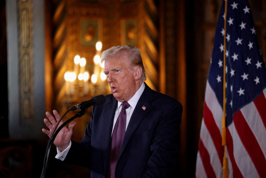 US President-elect Donald Trump makes remarks at Mar-a-Lago in Palm Beach, Florida, US Jan. 7, 2025. (Reuters)
