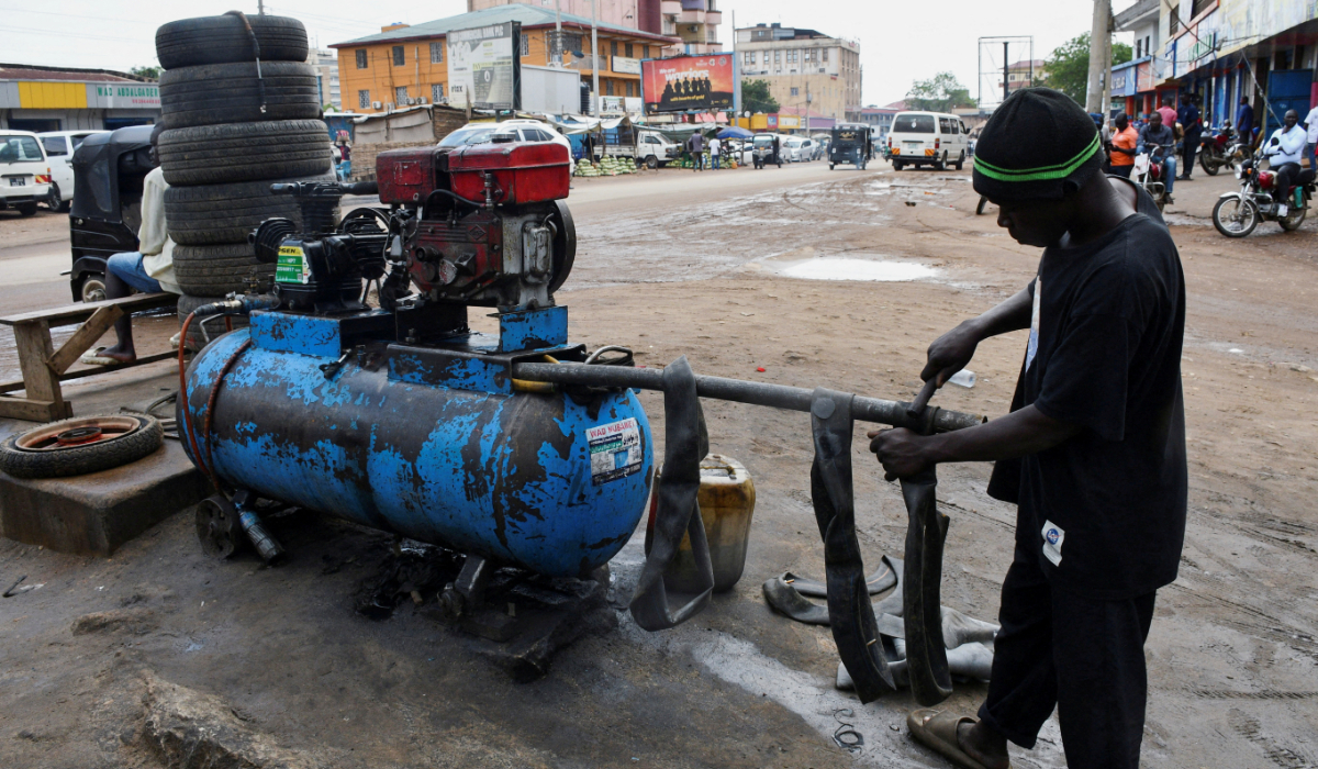 A puncture repair artisan prepares to receive customers in Juba. (Reuters)