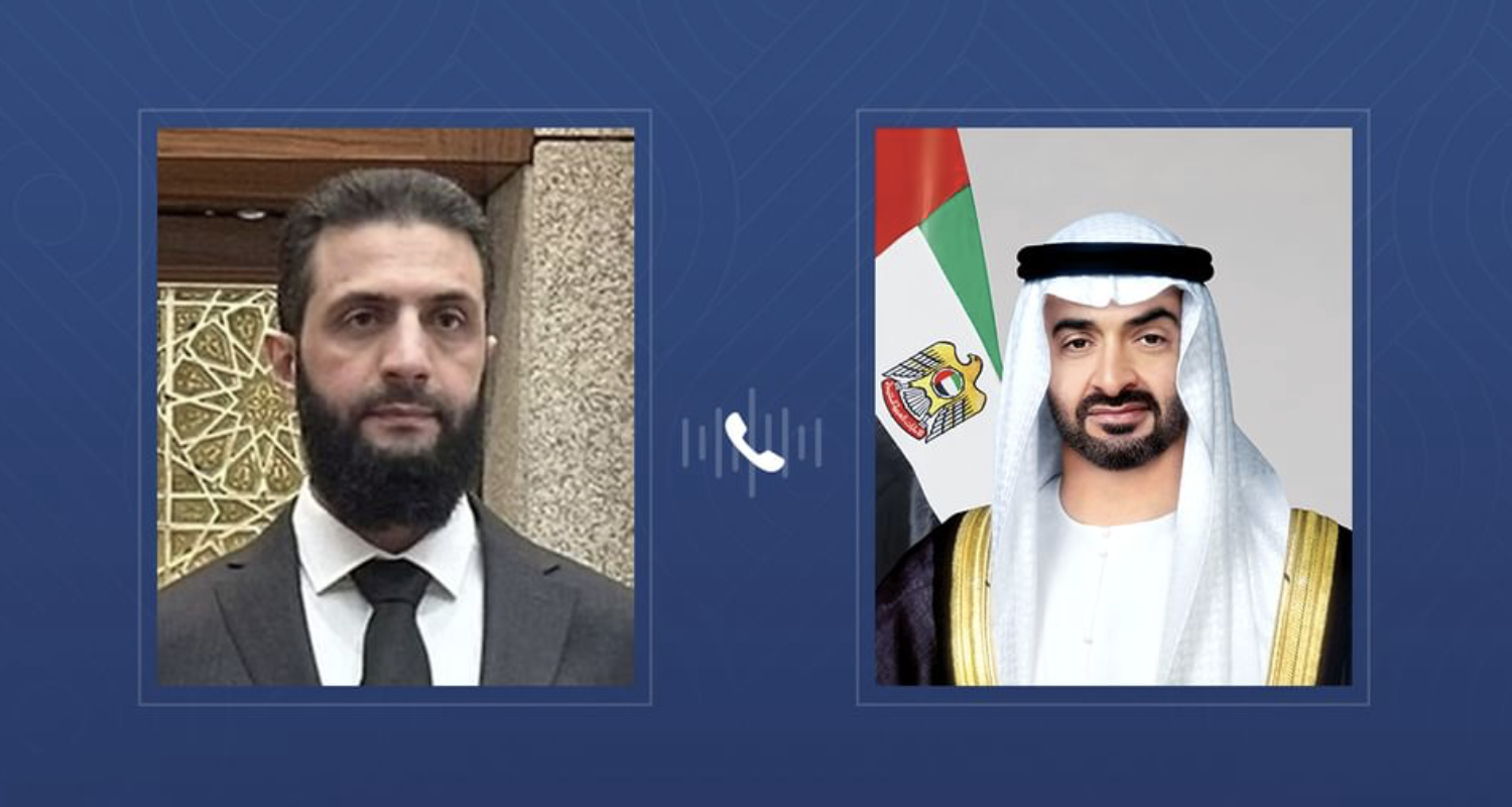UAE President Sheikh Mohamed bin Zayed Al-Nahyan and Ahmed Al-Sharaa, the leader of the new Syrian administration (Screengrab/WAM)