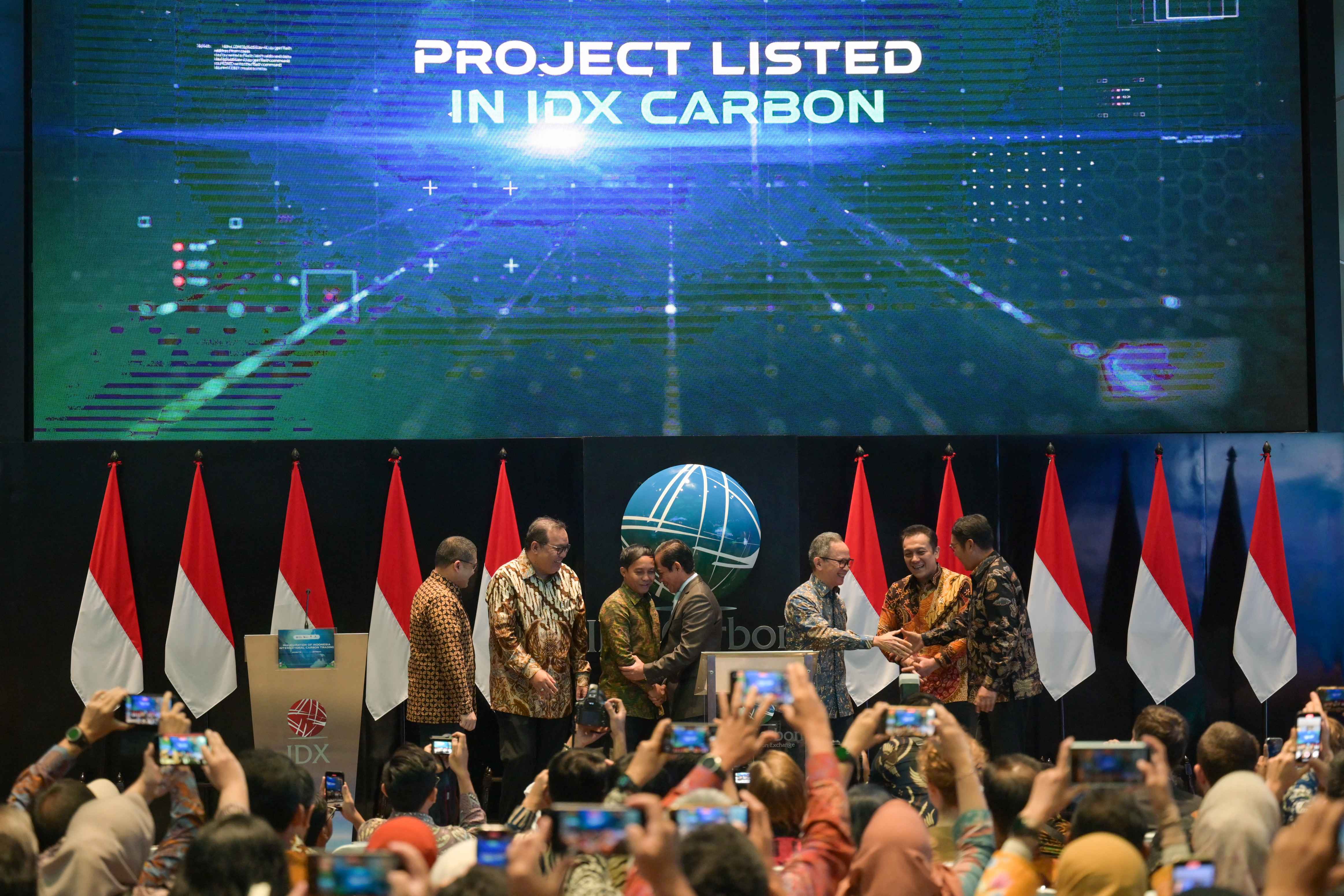 A general view shows the launch of international carbon trading at the Indonesia Stock Exchange in Jakarta on Jan. 20, 2025. (AFP)