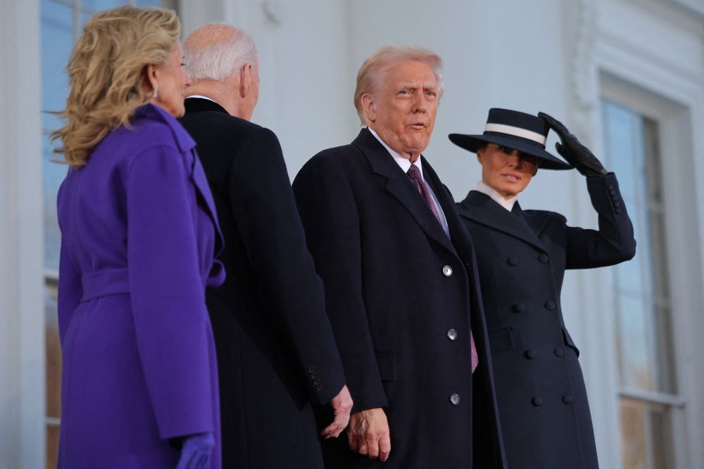 US President-elect Donald Trump and his wife Melania Trump meet with US President Joe Biden and first lady Jill Biden on Inauguration Day in Washington, US Jan. 20, 2025. (Reuters)